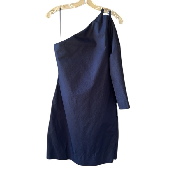 LEWIT Sz 10 Navy 100% Cotton One Shoulder Tunic Mini Dress Evening Cocktail - Picture 12 of 12